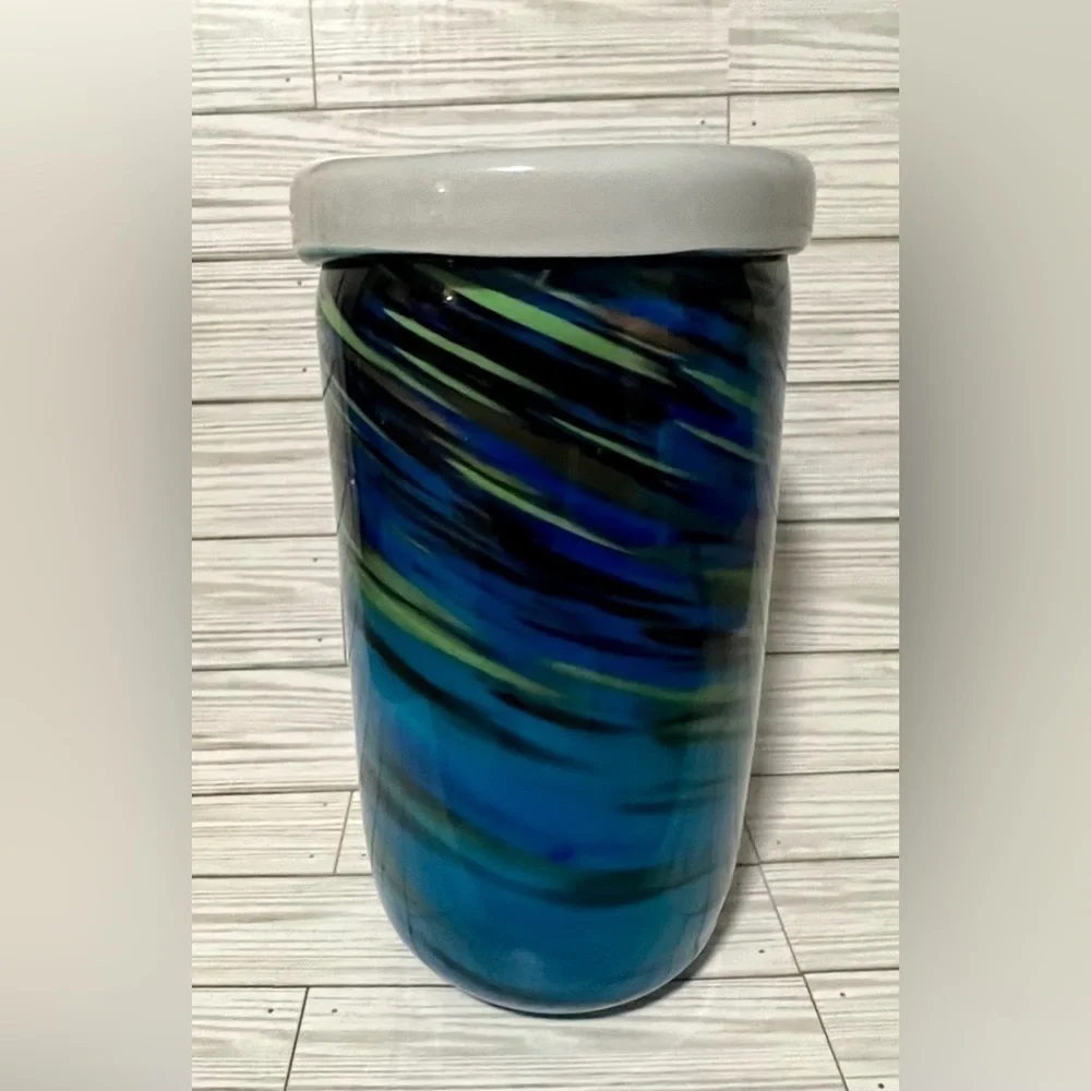 Large Blue MCM Murano Style Art Glass Vase